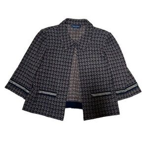 Ming Wang Black & Gold Herringbone Cropped Knit Jacket with Gold Chin Trim Sophi